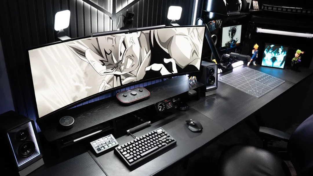 Setup editorial all-black com dual GPU para IA local